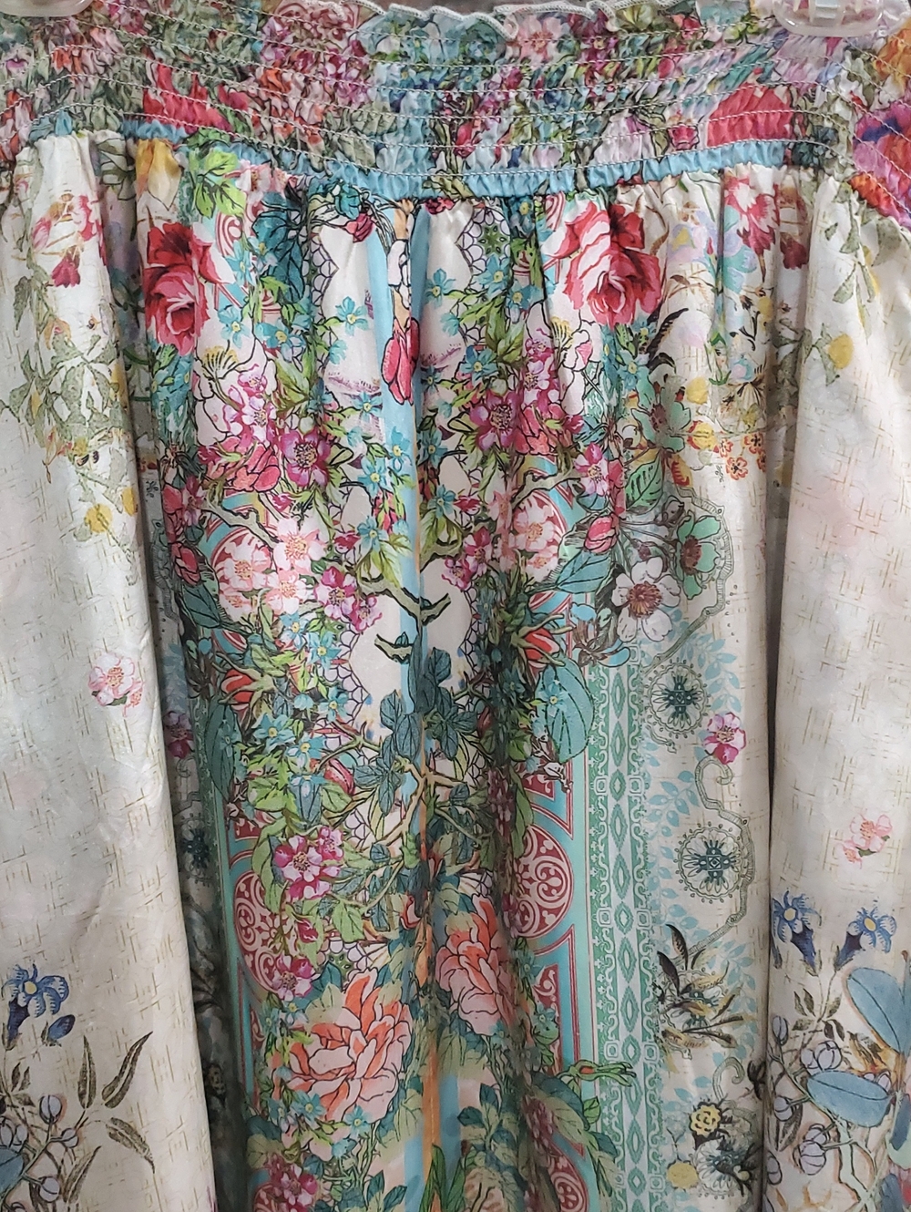 Johnny Was Cream Maxi Skirt with Pink, Blue & Green Floral Panels - Picture 3 of 11